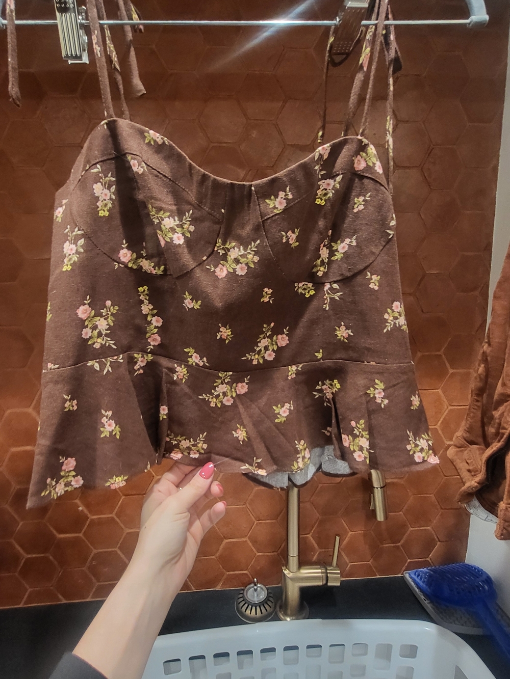 Nordstrom "Surf Curl" Brown Floral Peplum Camisole